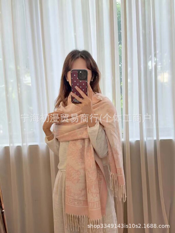 正确版本长双面仿羊绒围巾女D长须秋冬字母披肩加大保暖加厚黑灰|undefined