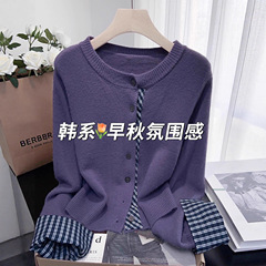 2025秋季新款女装韩系假两件女士针织衫小众百搭外套女开衫A7551