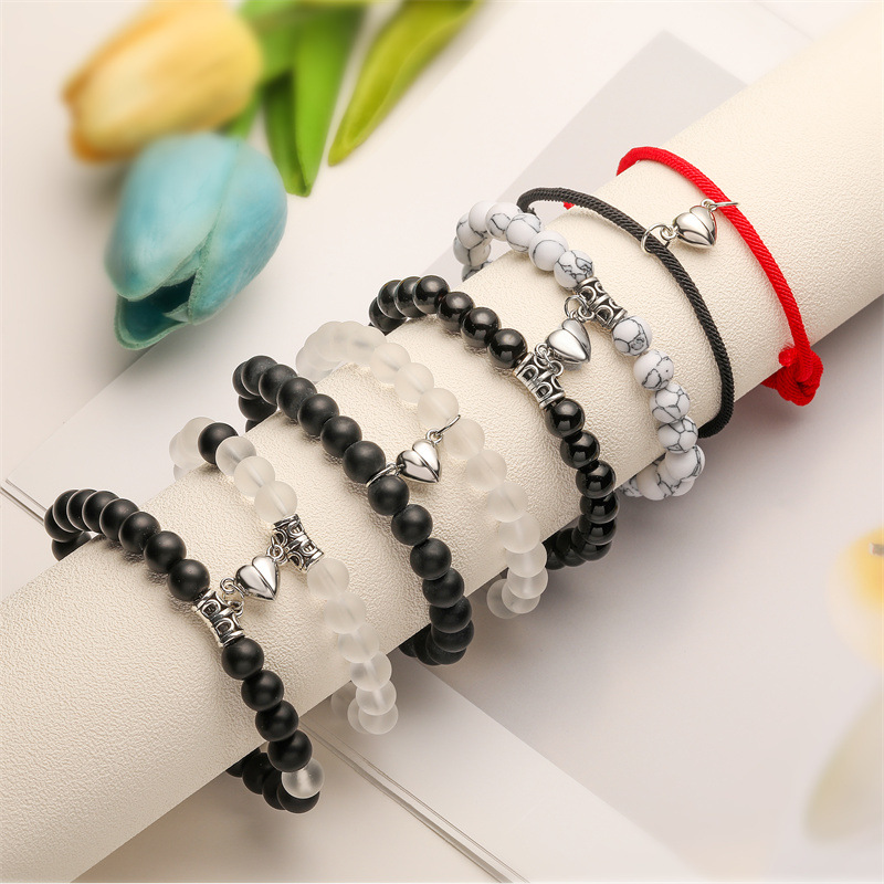 Brazalete de pareja de corazón nicho femenino diseño sensación de absorción de piedra de hierro tendencia brazalete conjunto de joyería transfronteriza