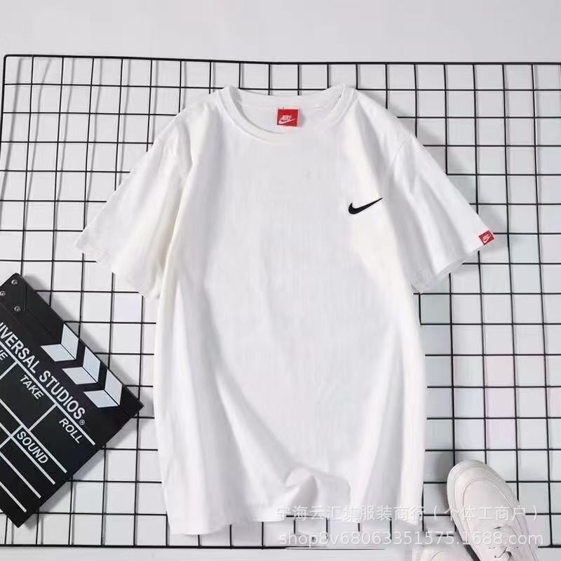 チェック柄Tシャツ メンズ 半袖 韓国風 スポーツカジュアル ホワイト 左側チェック刺繍 カップル向け スリムフィットTシャツ 丸首