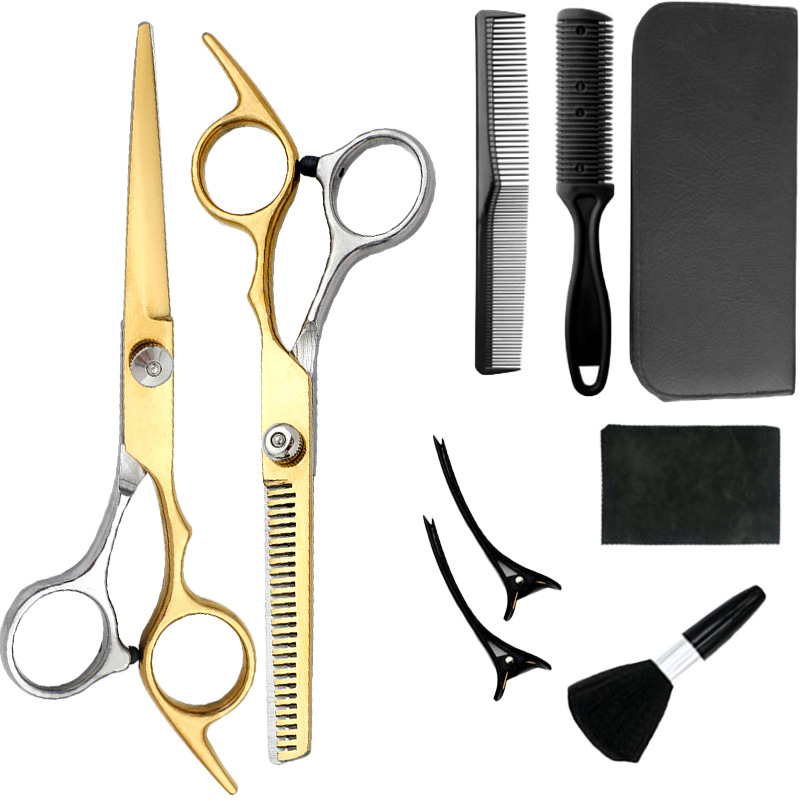 Fábrica al por mayor de 6 pulgadas tijeras de pelo profesional estilista de pelo tijeras de peluquería corte de pelo tijeras planas tijeras de dientes finos traje