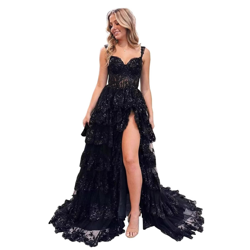 Cross-Border Aliexpress Sling Small Tail Dress Skirt Slit Sexy Banquet Ball Light Luxury Foreign Trade Slim Evening Dress