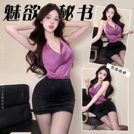 性感禁欲秘书长荡领裸背套装情趣内衣纯欲露沟包臀套装诱惑2132