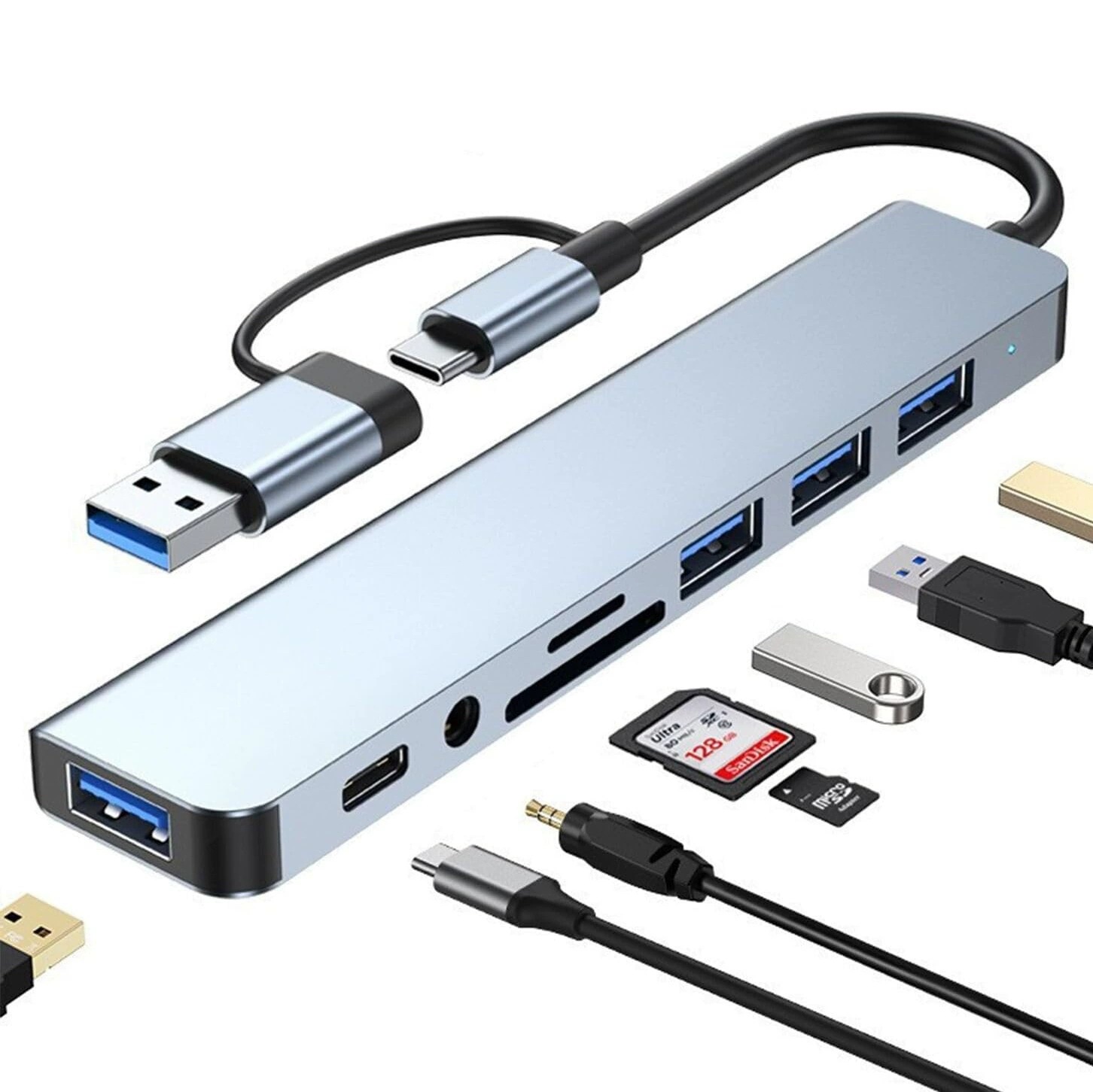 Base de conexión 8 en 1 con USB 3.0, lector de tarjetas TF/SD, hub de expansión tipo C para portátil con doble puerto. image 3