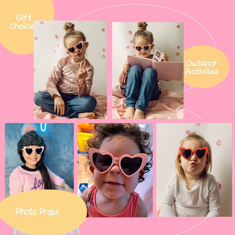 Gafas de sol infantiles en forma de corazón, marco de PC y lente de AC, protección UV400, para protección solar y viajes