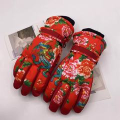 东北大花冬季滑雪手套加绒加厚防寒防水触屏保暖冬天户外骑行手套