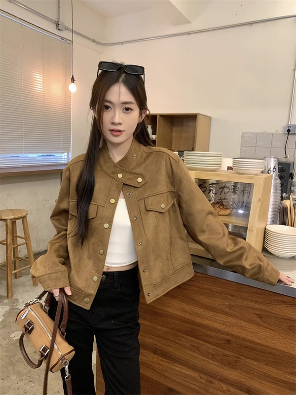 短款棕色美拉德小香风外套女春秋新款2025小个子开衫皮衣夹克上衣|undefined
