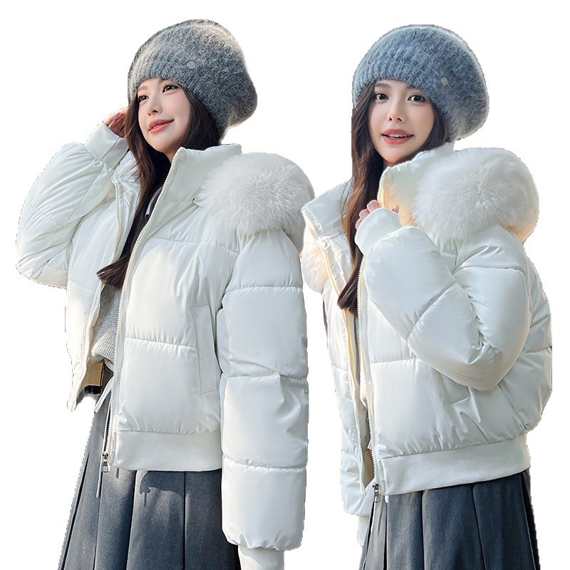 2025 invierno nuevo suelto delgado cuello con capuchón corto plumón chaqueta de algodón para mujeres cintura gruesa chaqueta de algodón image 5