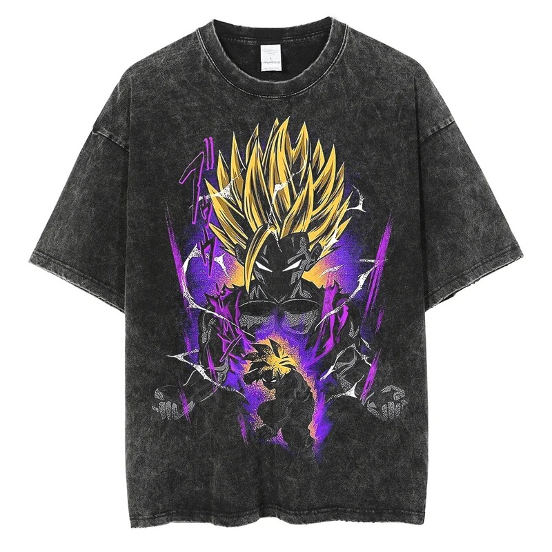 Dragon Ball Hip Hop Oversized Washed Anime T-Shirt Men Black Vintage T-Shirt Men Fashion Loose T-Shirt Men Women