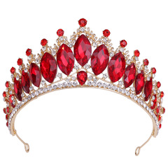 H1353 European and American Crystal Wedding Crown Baroque Red Tiara Wedding Dress Accessories Bridal Crown