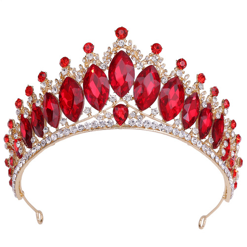 H1353 European and American Crystal Wedding Crown Baroque Red Tiara Wedding Dress Accessories Bridal Crown