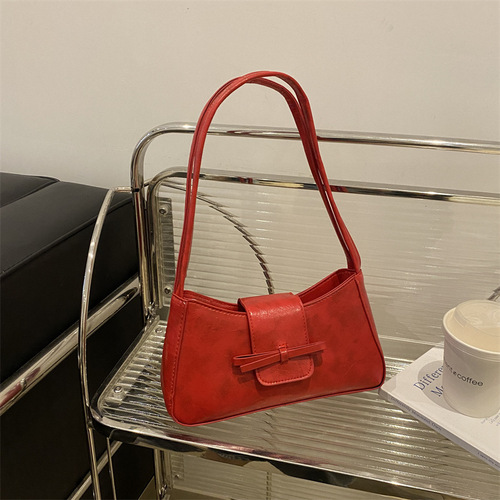 Fashionable Underarm Bags for Women, Large Capacity, Winter Style, Unique, Shoulder Bag, Handheld Baguette Bag with Bow