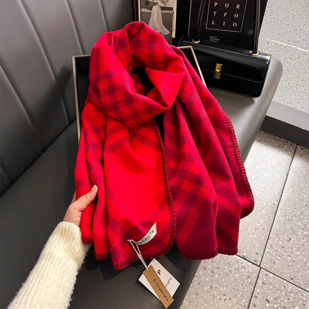 2026 new style faux cashmere shawl, neck warmer, and scarf with black and white striped pattern, suitable for women, offering a luxurious winter look, available for wholesale