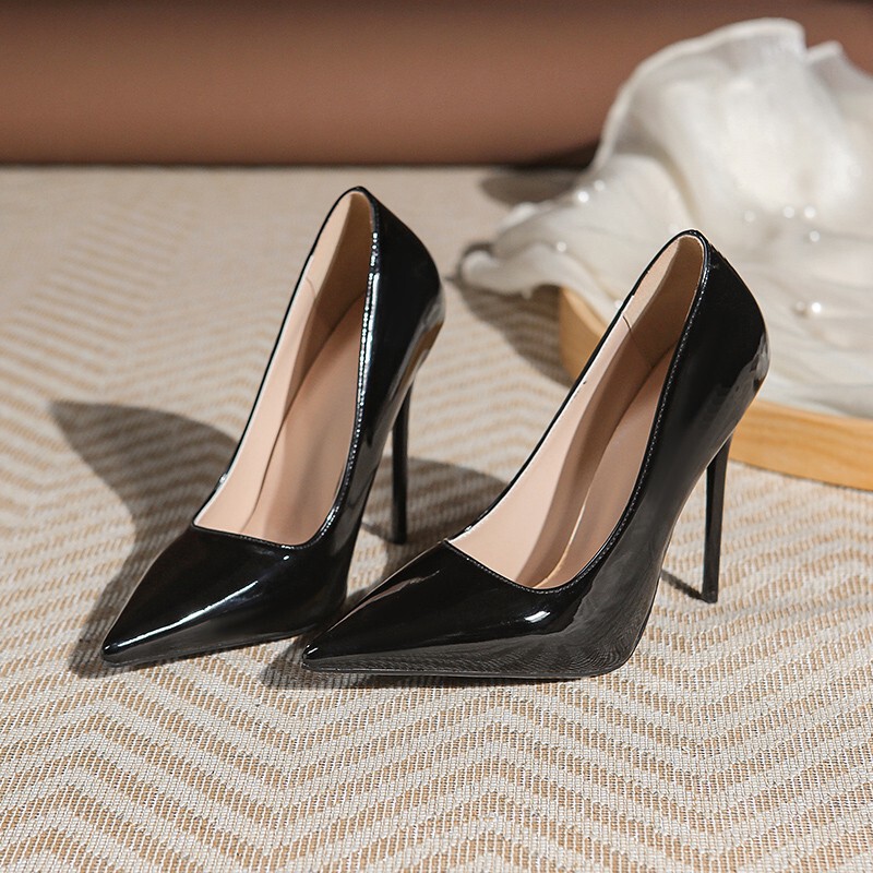 French-style pointed-toe patent leather high heels for women, 12cm stiletto heel, nude, red, black, wedding shoes, work shoes, 2026 new model