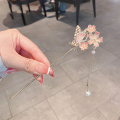 Ancient-style butterfly peach blossom pearl hairpin Hanfu coiled hair ancient-style tassel hairpin cheongsam hair ornament hair accessory