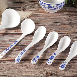 Melamine Blue and White Porcelain Spoon, Large Soup Spoon, Kung Fu Spoon, Long Handle Spoon, Hook Spoon, Plastic Commercial Turtle Shell Spoon