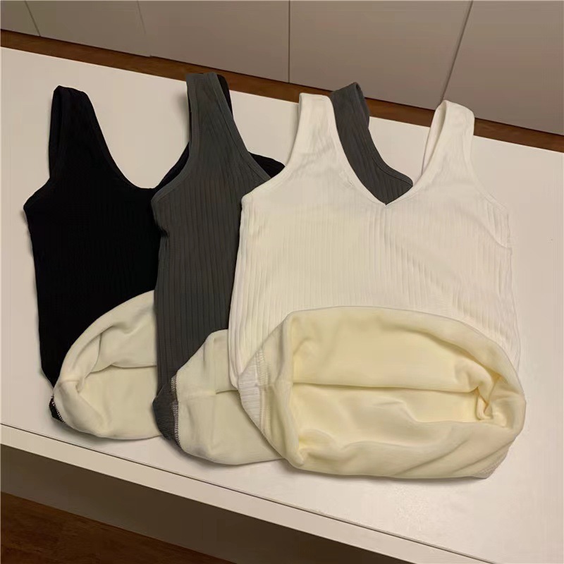Fleece-lined thickened autumn and winter warm vest camisole women's inner and outer wear casual short sleeveless bottoming top slim fit
