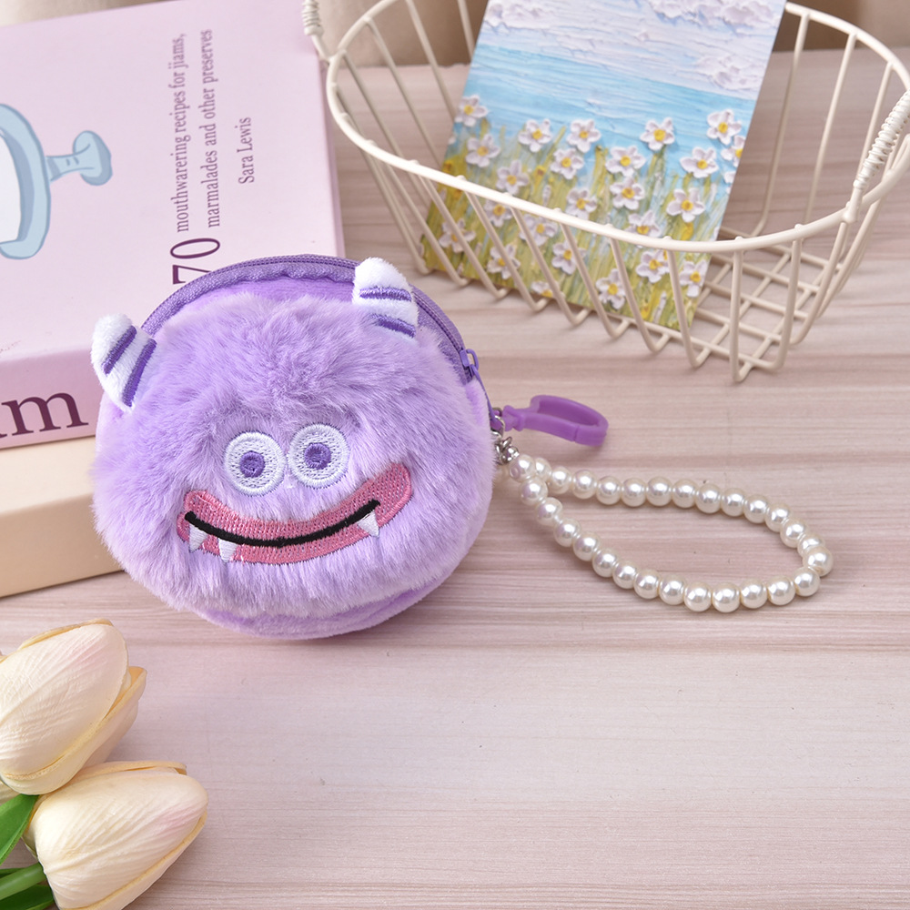 Bolso de cambio, bolso de peluche moderno, bolso de perla portátil compacto, bolso de almacenamiento de chicas, dibujos animados lindos