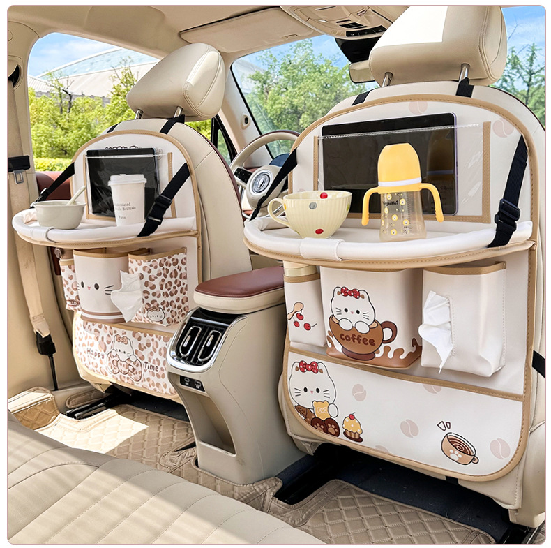 Car Seat Storage Bag, Multifunctional Table Board, Car-Mounted Hanging Storage Bag, Cute Cartoon Car Anti-Kick Pad Hanging Bag