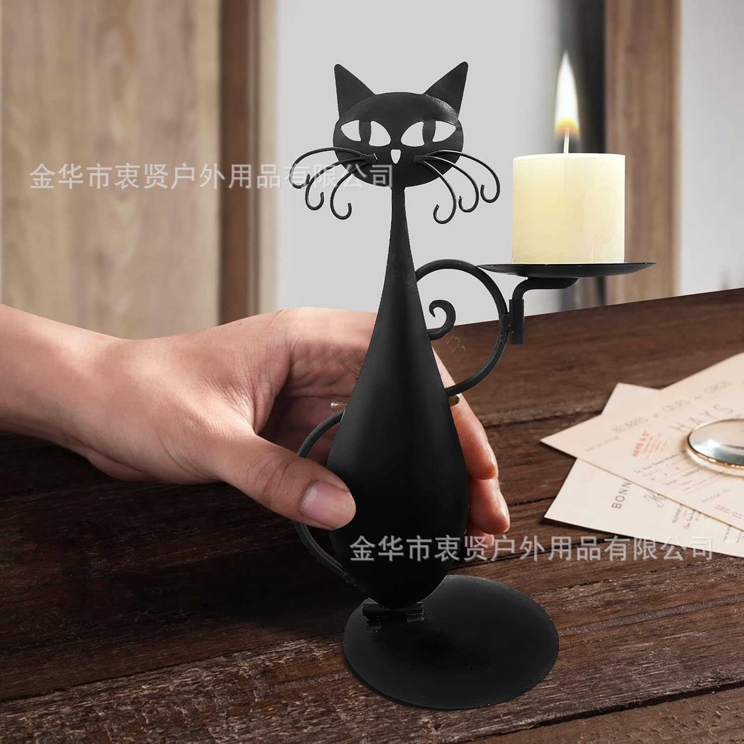 Decoração de Castiçal de Metal de Gato Preto Transfronteiriço Decoração de Metal de Casa de Fazenda Rústica Vintage Mesa de Jantar e Presente de Realocação 3
