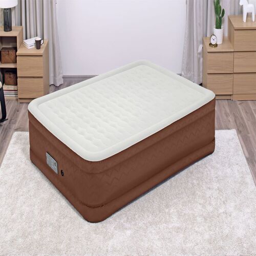 Bestway69037 Double Inflatable Bed with Large Fabric Cover, Built-in European Standard Intelligent Inflator Mattress for Home Use 