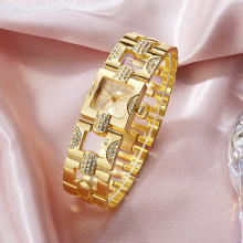 新款复古合金套装气质女士手链手表方形条钉满钻石英女士手表钢带