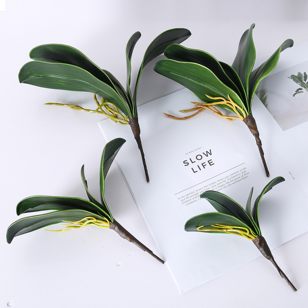 Simulación de hoja de phalaenopsis, pegamento suave, hoja de clivia PU, hoja de phalaenopsis de alta gama, accesorios de malla de seda, arreglos florales