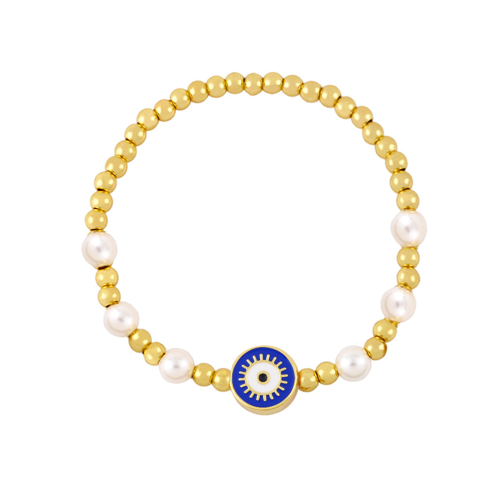 European and American bracelet female evil eyes beaded pearl copper bracelet wholesale