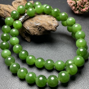 Natural Hetian Jade Russian Material Green Necklace Women's High-end Round Bead Spicy Green Bead String Simple Gift for Mother High Goods