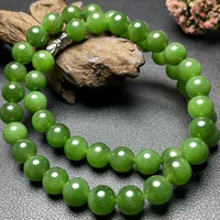 Натуральный Hetian Jade Русское бирюзовое ожерелье женское высококачественное круглое бисер пряное зеленое бисер простой подарок для мамы