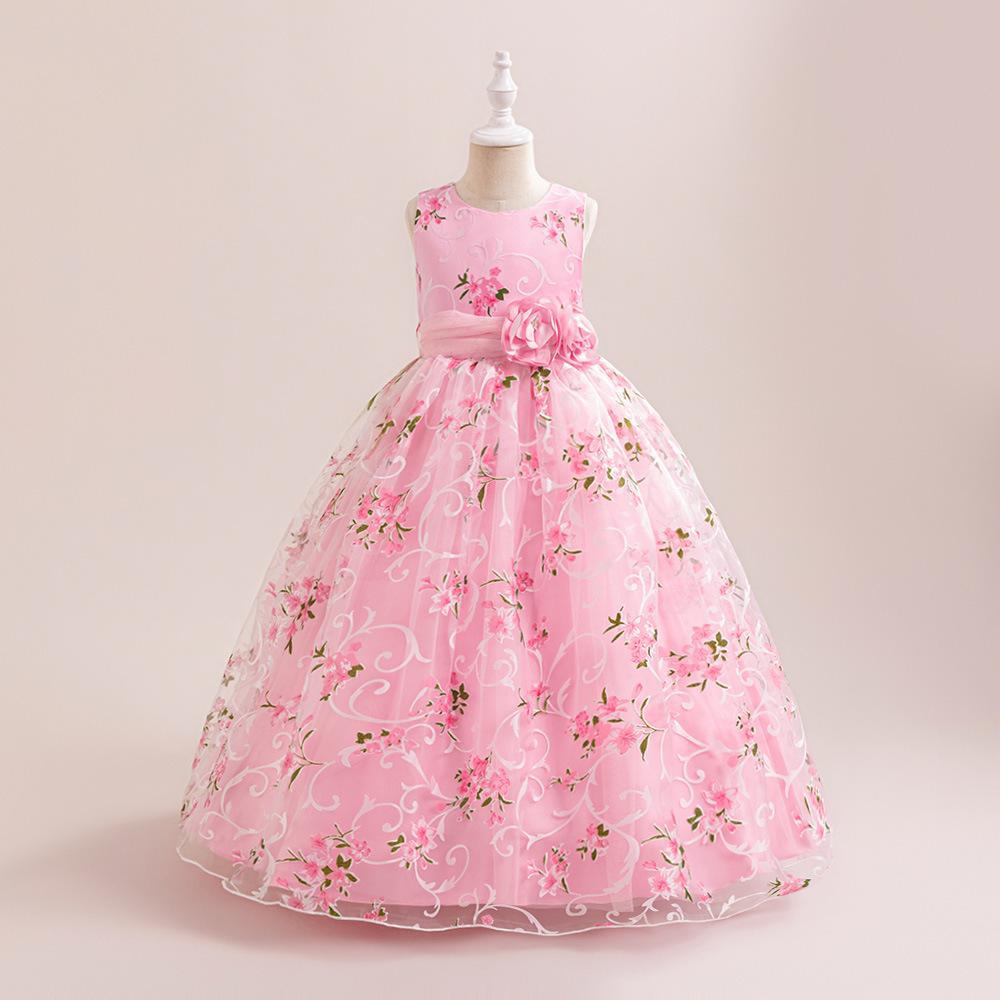 Ropa infantil de nuevo estilo europeo y americano, vestido de niña con falda tutú estampada de malla, vestido de noche para niñas, vestido de gala infantil.