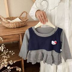 【两件套】女童秋季新款长袖花边打底衫套装韩版洋气两件套上衣