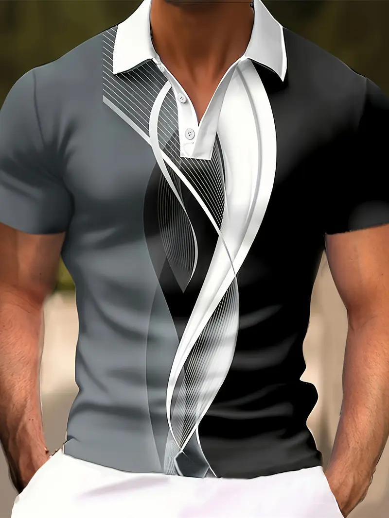 Camisa polo de solapa con botones de manga corta para hombre europeo y americano de Amazon Camisa de moda callejera con estampado digital 3D MB13