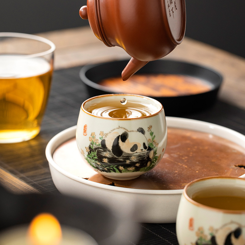 汝窯パンダ禅定小茶杯主人杯家庭用品茗杯丁製茶杯工夫茶杯|undefined