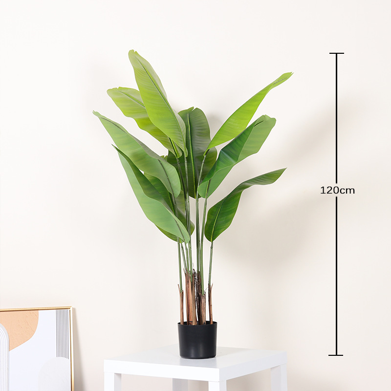 Simulación planta viajero plátano falsa planta verde en maceta hogar grande sala de estar interior decoración de piso adorno paisaje de ventana