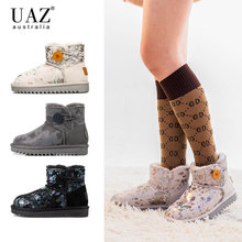 【批发定制】冬季儿童雪地靴女童冬男童棉鞋印花真皮纽扣短靴防寒