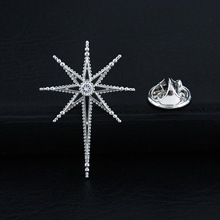 小众八芒星男士胸针女高级感镶锆石高档十字星光西装领针装饰胸花