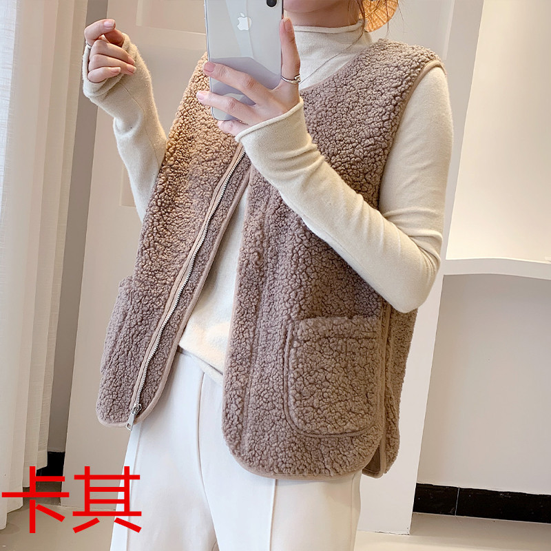 ラムウールベスト レディース 2026秋冬新作 韓国風 万能 外出着 レザー一体型ベスト ファー付きベスト ジャケット