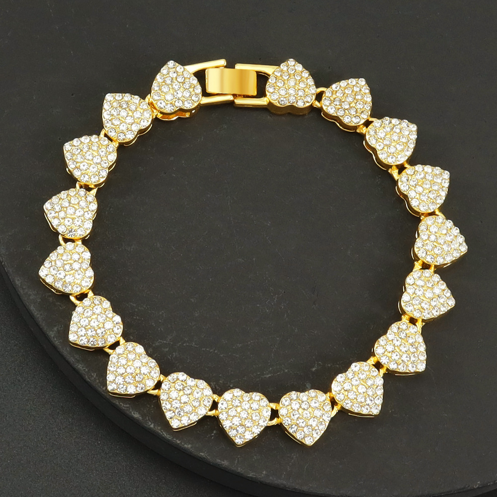 28g Weight Rhinestones Inlay Material Bracelets, Necklace Classification Party, Street Occasion Alloy Material Heart Shape Pattern Unisex Gender Hip-Hop Style Hip-Hop Heart Shape Alloy Rhinestones Unisex Bracelets Necklace 5