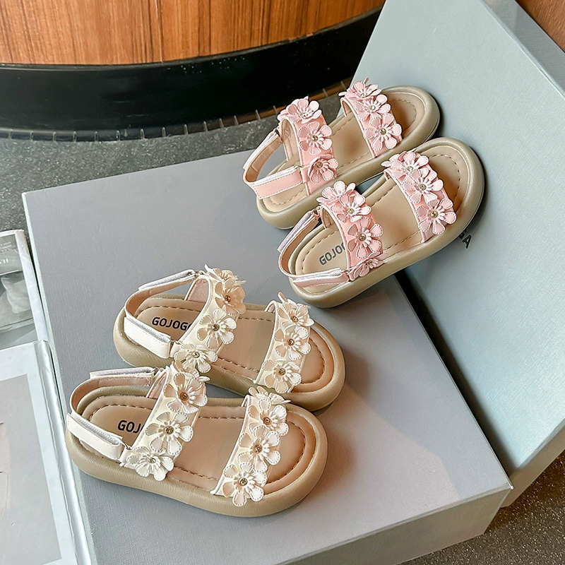 2025 для девочек Принцесс ветряные сандалии Сладкие цветы Мягкая подошва пляжные туфли летняя корейская версия милые тапочки для девочек