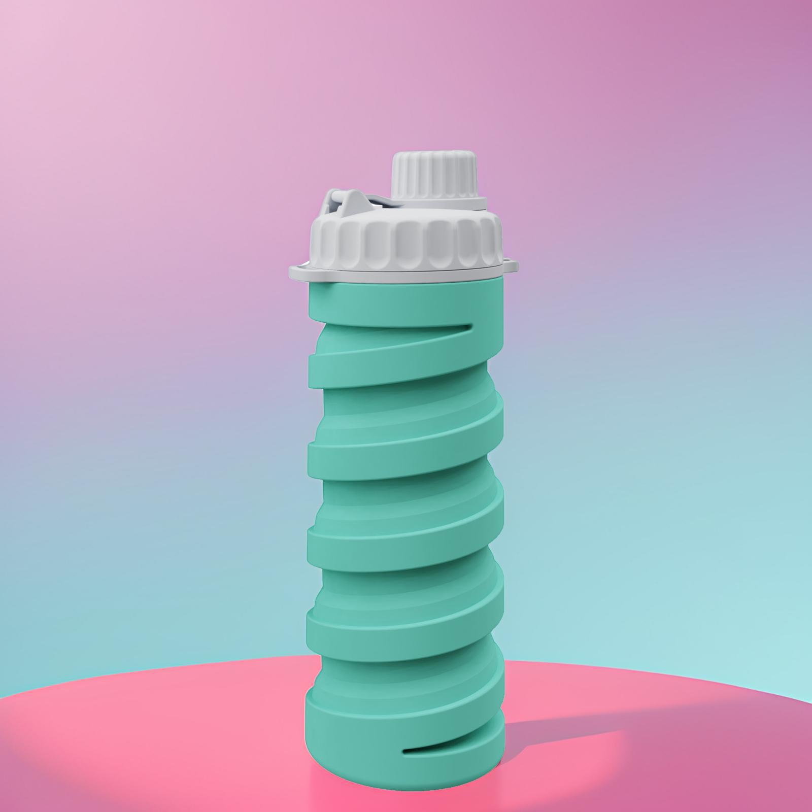 Taza de agua plegable de silicona de doble bebida portátil Botella de agua para deportes al aire libre 500ml Regalo de viaje Pajita de botella de agua telescópica