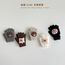 秋南 韩国儿童手套冬季新款ins卡通分指保暖针织男童女童手套批发
