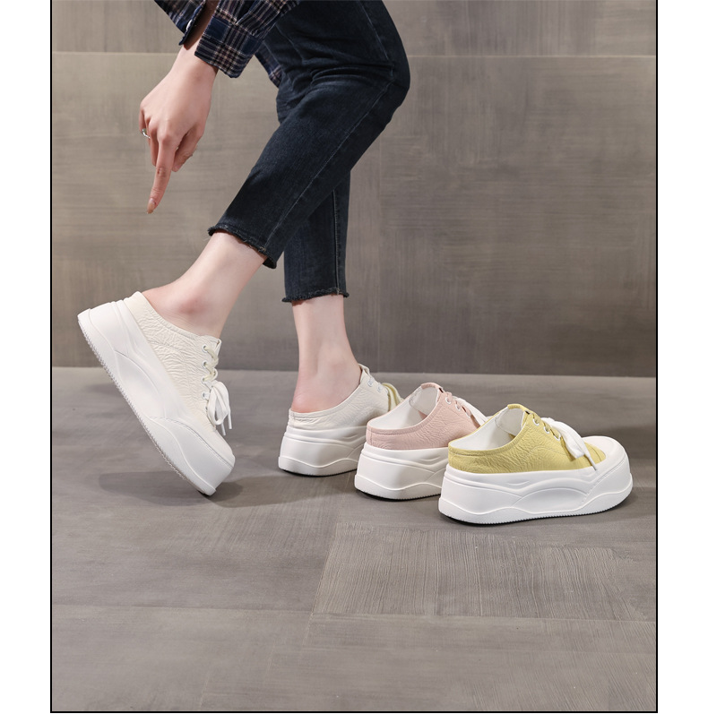 Giày sneaker nữ đế dày tăng chiều cao, mũi tròn bít, phong cách thể thao mùa hè 2025 — Màu be, Màu hồng, Màu vàng chi tiết 16