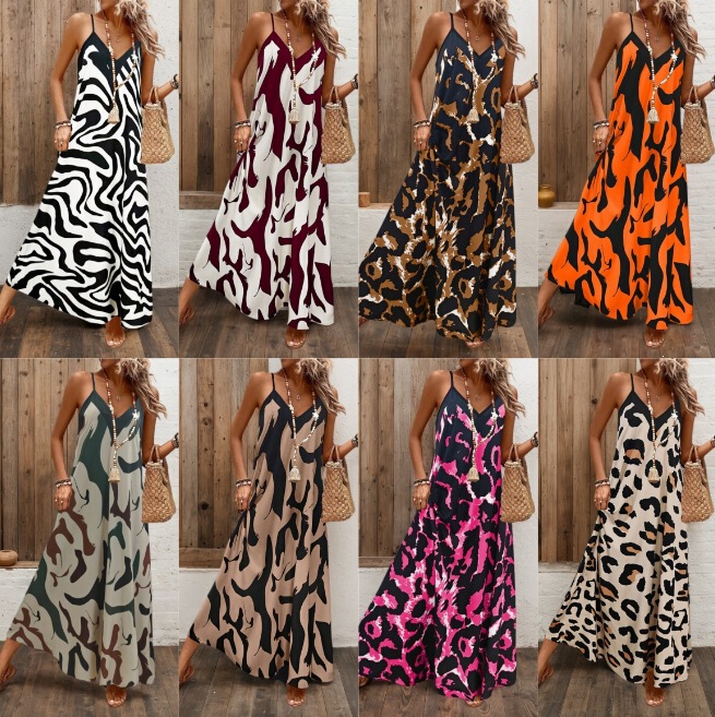 2026 Spring/Summer European and American Cross-Border Fashion Casual New Sexy Printed Sleeveless Strap Dress Women's Clothing
