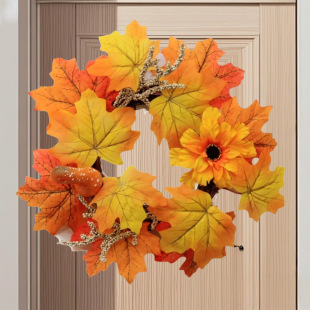 Simulated Maple Leaves Are Dotted with Colorfuls, and Are Paired with Mini Pumpkin Creative Garlands for Home Door Decorations and Window Decorations