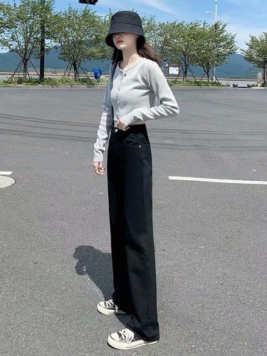 Light Color Jeans Women's Straight Leg Loose Spring and Autumn 2021 New Wide Leg High Waist Drape Floor-Mopping Straight Leg Pants for Women