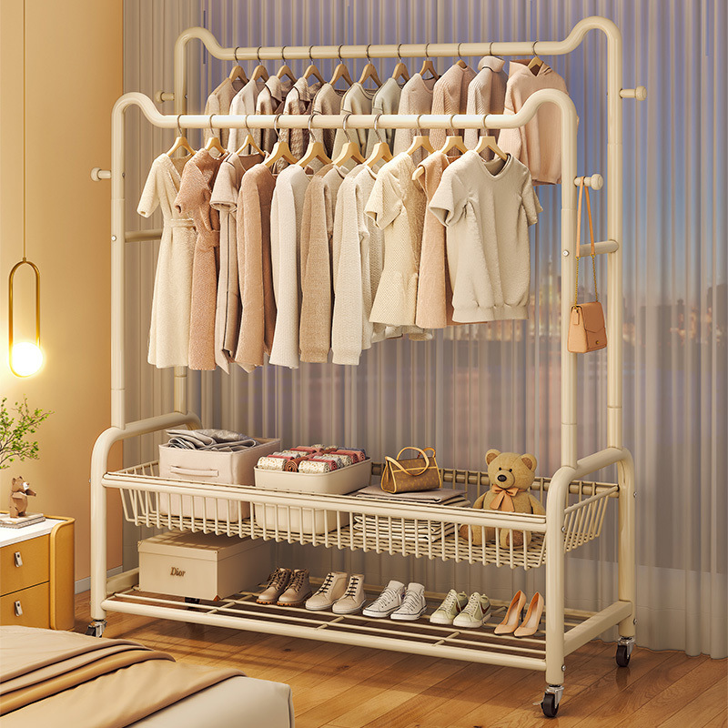 Coat Rack Floor-Standing Clothes Rack Bedroom Household Clothes Drying Rack Simple Clothes Storage Rack Double Pole Clothes Rack