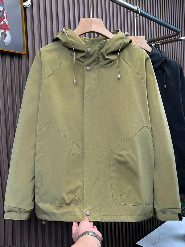 Chaqueta de primavera suelta casual de nuevo estilo Chaqueta de hombre Chaqueta a prueba de viento Top de moda con capucha de color sólido