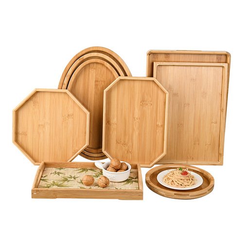 Factory Direct Supply Bamboo Tray Rectangular Ins Tea and Snack Plate Hotel Snack Round Household Japanese Bamboo Tray