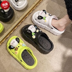 Summer Thick Sole Hole Shoes for Women, External Wear 2024 New Home Cute Cartoon Dog Fashion Hooded Slippers